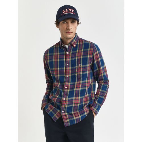 Gant Men's Navy Indigo Regular Fit Checked Indigo Twill Shirt