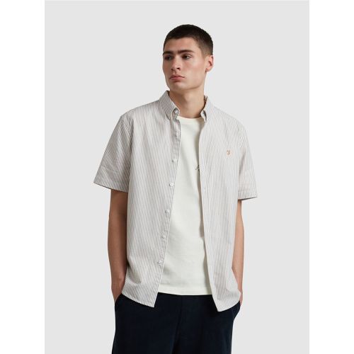 Farah Men's Brown Stained Oak Brewer Striped Shirt