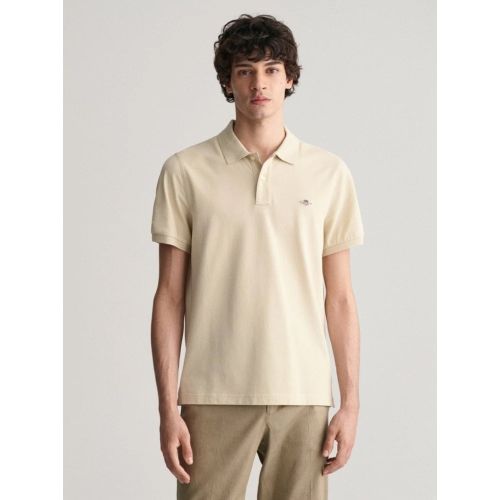 Gant Men's Beige Silky Shield Logo Pique Polo Shirt