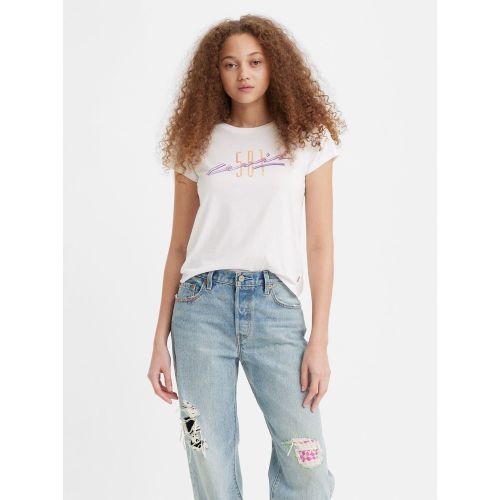 Levis Women's White Levi's 501 California Bright Graphic Print Authentic Logo T-Shirt