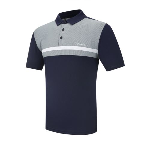 Calvin Klein Men's Navy Jacquard Grid Print Polo Shirt Size 32