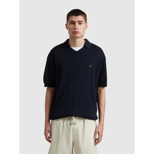 Farah Men's Navy True Woodford Knit Polo Shirt