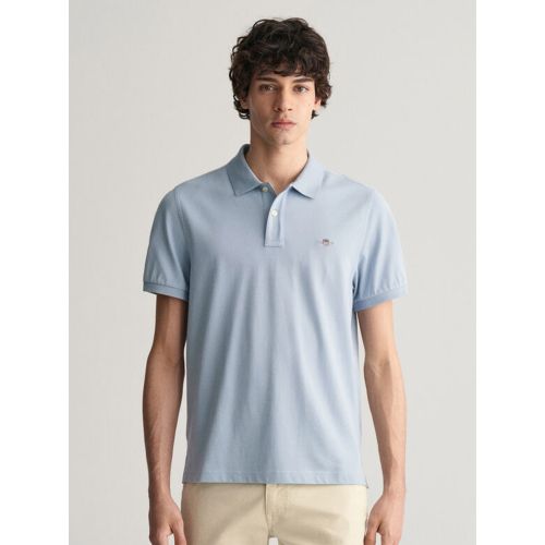 Gant Men's Blue Dove Shield Logo Pique Polo Shirt