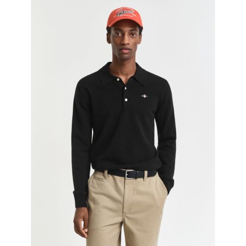 Gant Men's Black Superfine Lambswool Polo Sweater