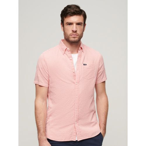 Superdry Men's Pink Gingham Seersucker Short Sleeve Shirt