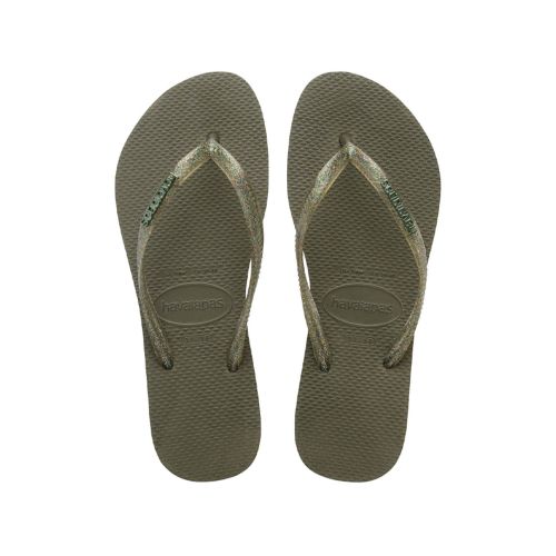 Havaianas Women's Green Metallic Logo Slim Flip Flop