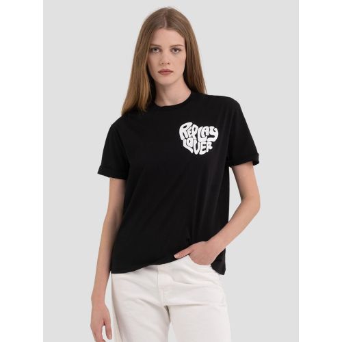 Replay Women's Black Printed Logo T-Shirt