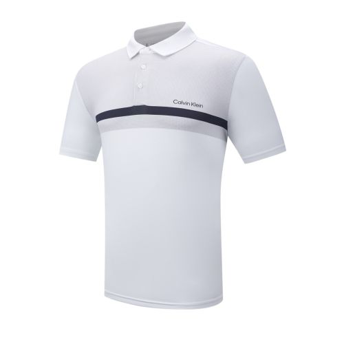 Calvin Klein Men's White Jacquard Grid Print Polo Shirt Size 32