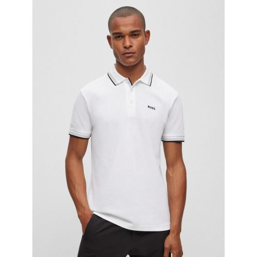 Boss Men's White Paddy Contrast Logo Polo Shirt