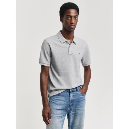 Gant Men's Grey Melange Embroidered Archive Shield Polo Shirt