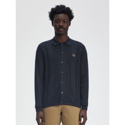 Fred Perry Mens Navy Button Through Knitted Polo Shirt | Designerwear