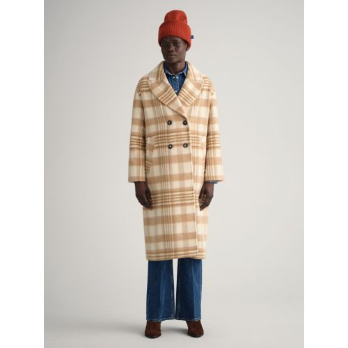 Gant Women's Beige Light Melange Checked Overcoat