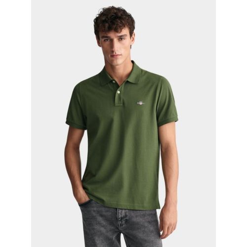 Gant Men's Green Pine Shield Logo Pique Polo Shirt