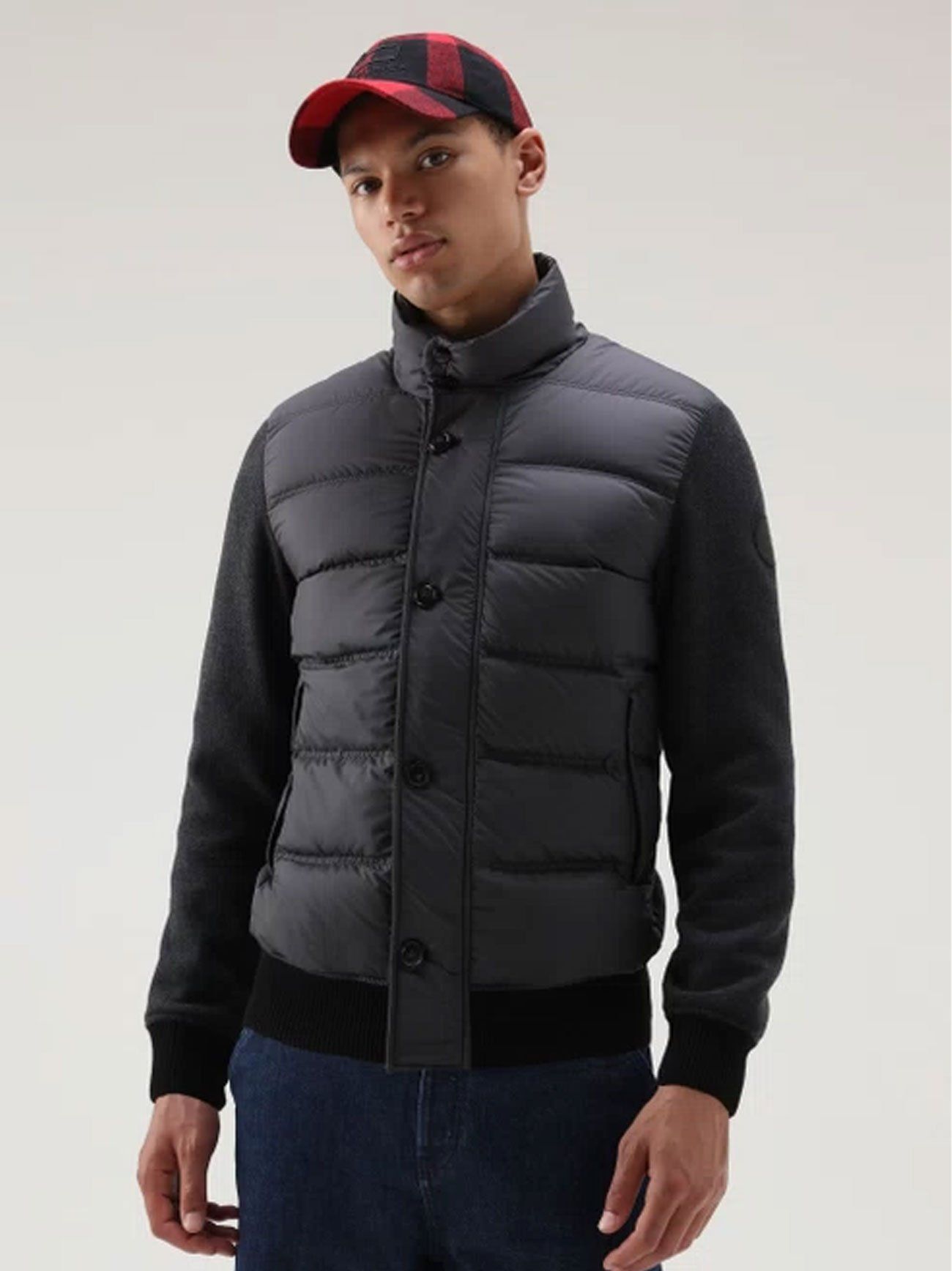 Woolrich Mens Charcoal Melange Wool Bonded Hybrid Fleece Jacket