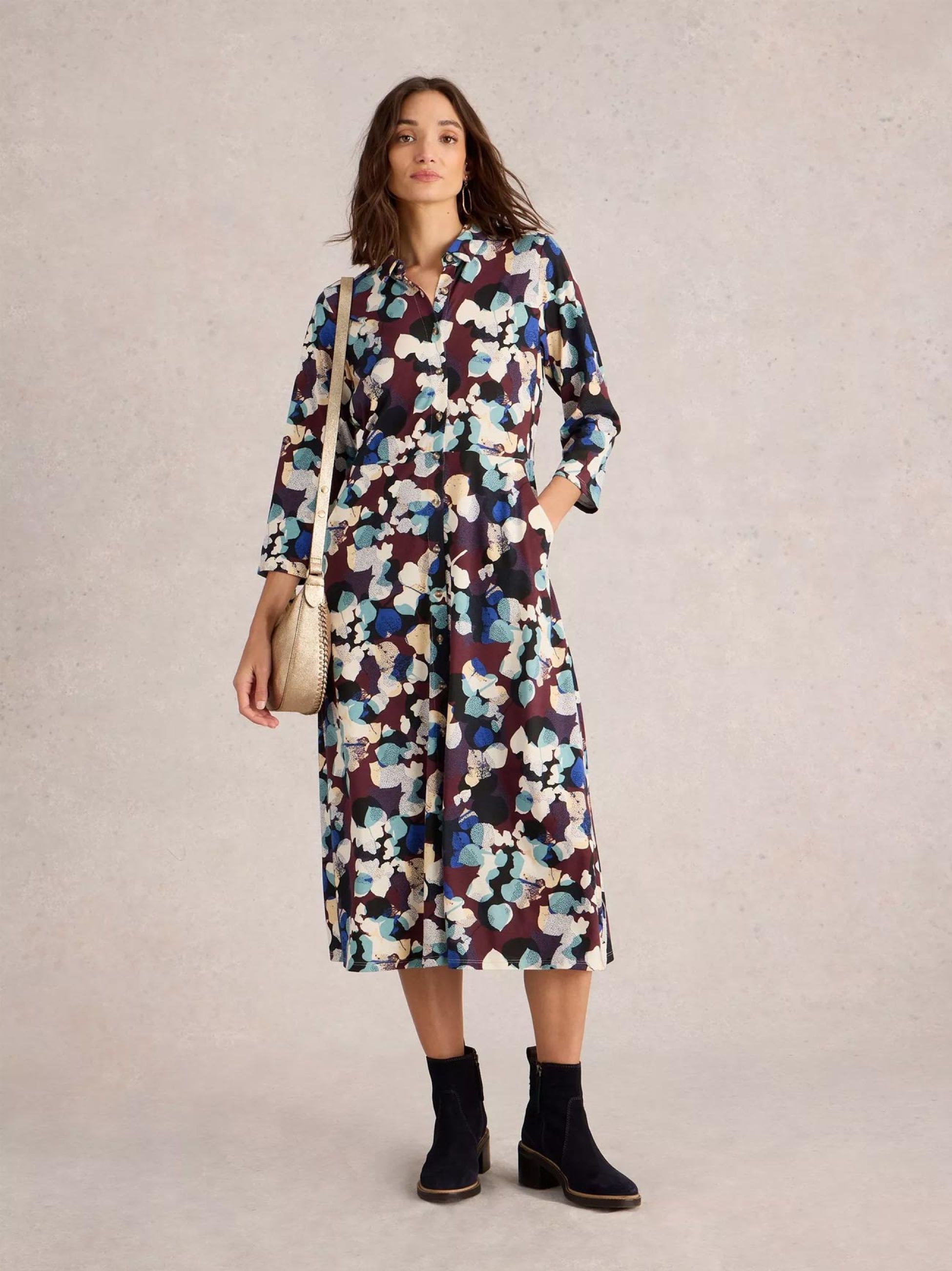 White Stuff Womens Plum Multi Rua Jersey Dress | Designerwear