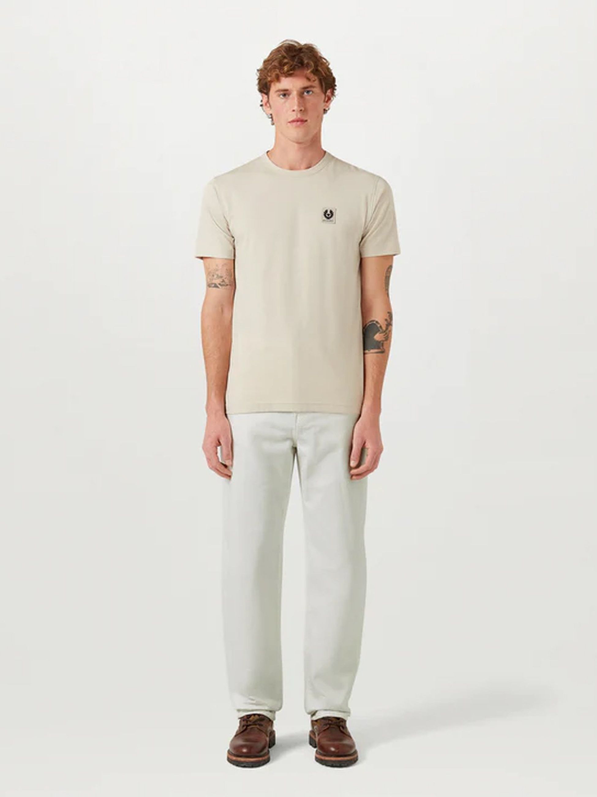 Belstaff Mens Stone Beige Logo T-Shirt | Designerwear