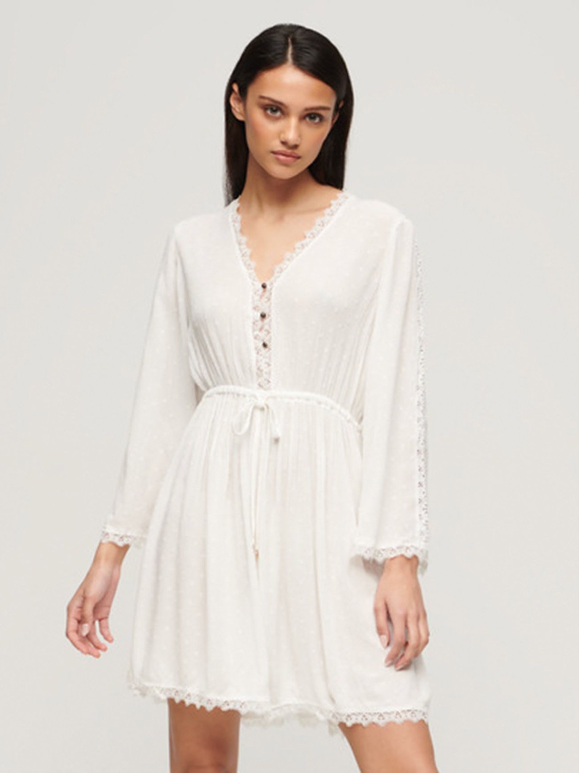 Superdry Womens Off-White Ibiza V-Neck Mini Dress | Designerwear Superdry Womens Off-White Ibiza V-Neck Mini Dress | Designerwear