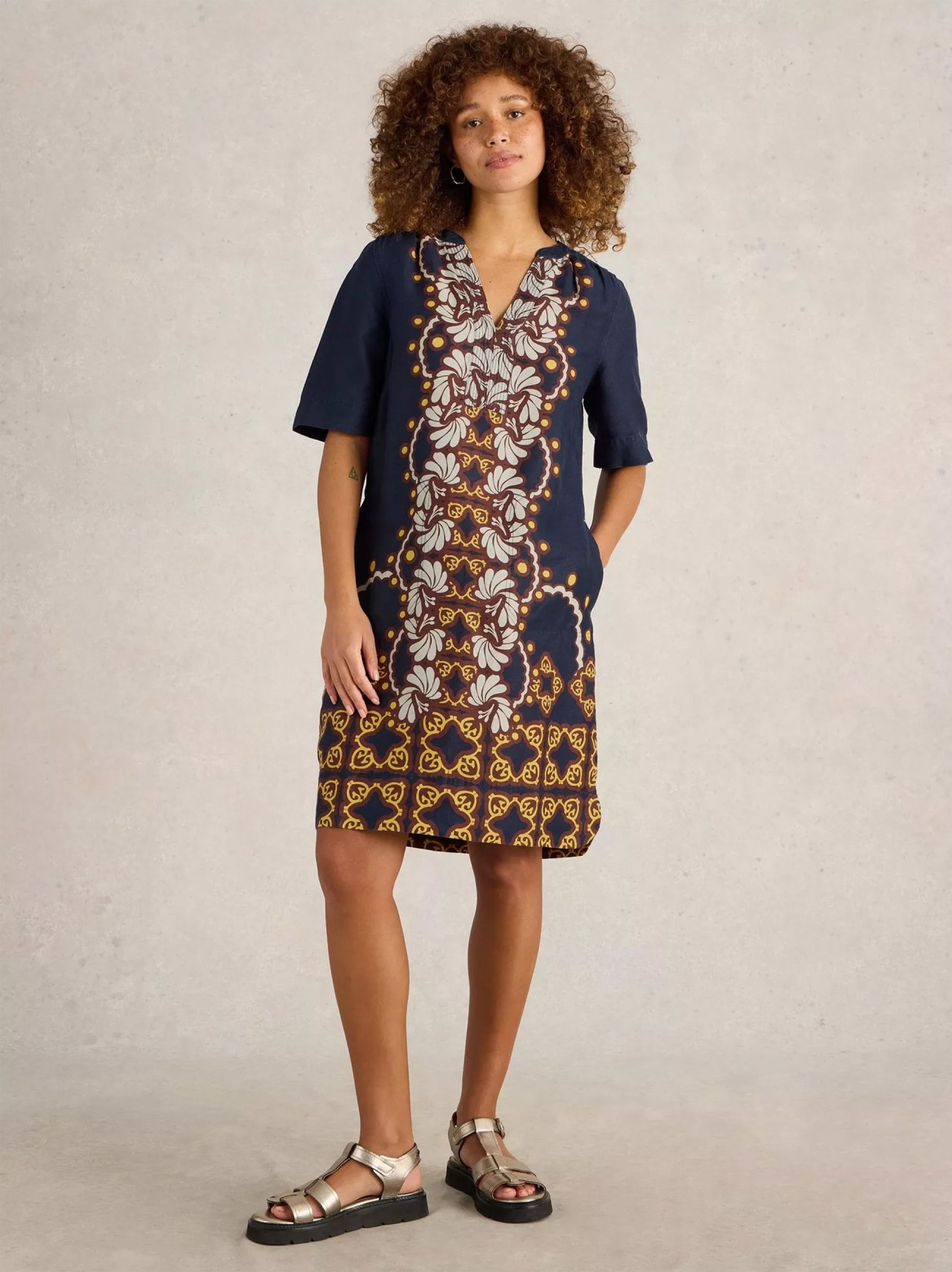 White Stuff Womens Navy June Linen Dress | Designerwear