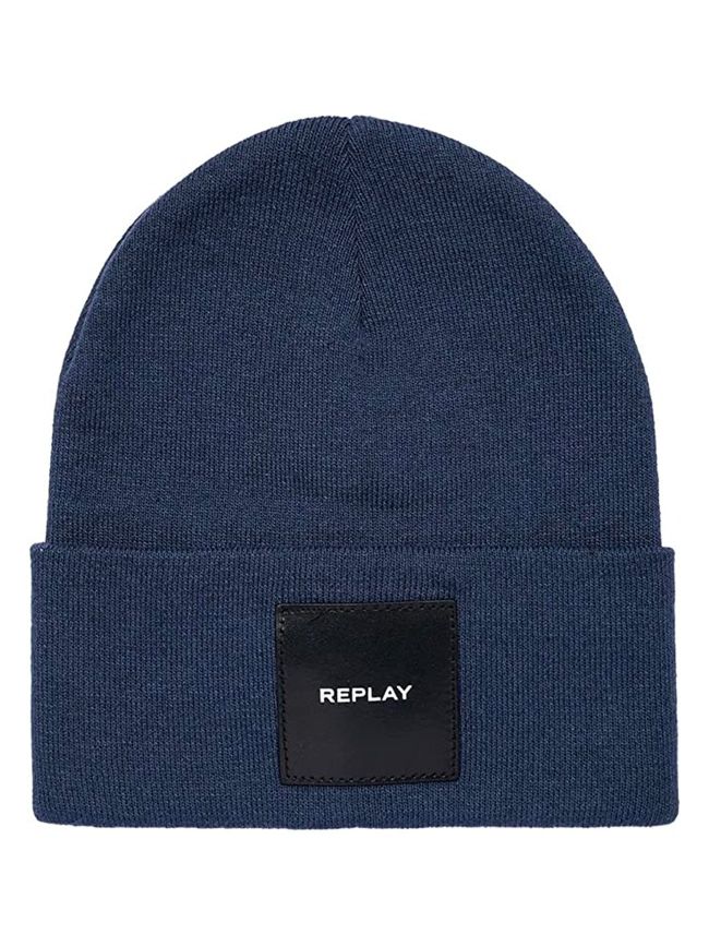 Dark Blue Cotton Blend Beanie