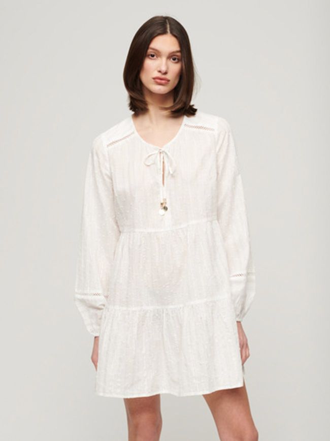 Ibiza Long Sleeve Tiered Lurex Mini Dress