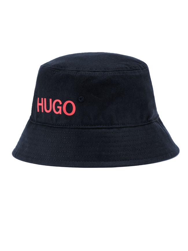 Dark Blue Cotton Twill Red Logo Bucket Hat