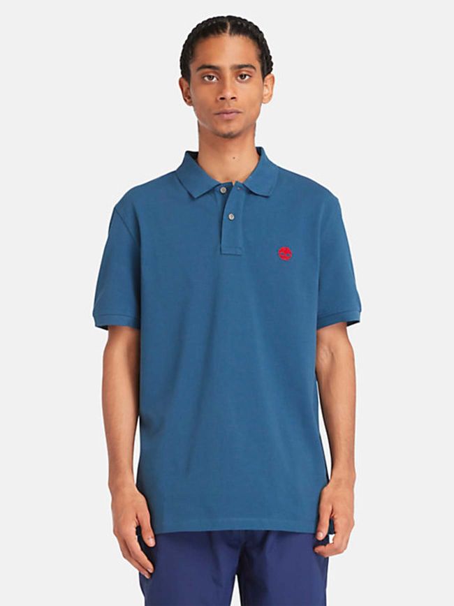 Dark Denim Pique Short Sleeve Polo Shirt