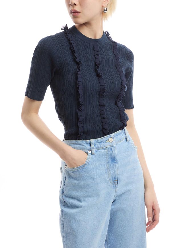 Very Dark Knitted Short Sleeve Top