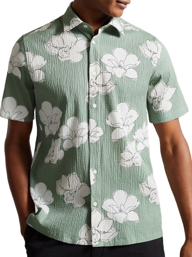 Light Green Floral Seersucker Shirt