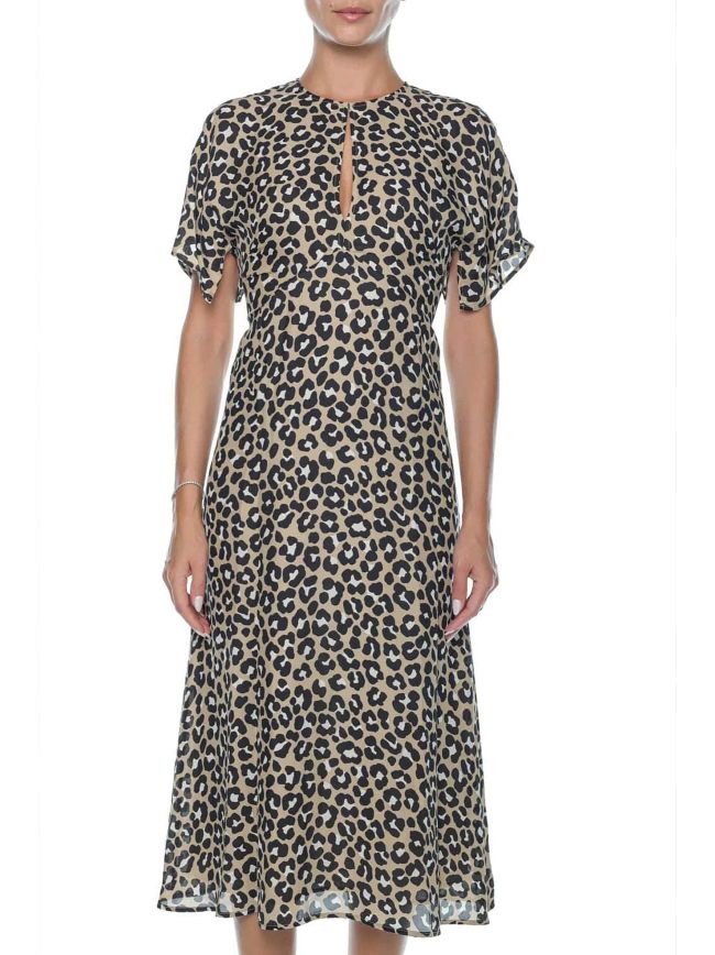 Khaki Satin Cheetah Dress